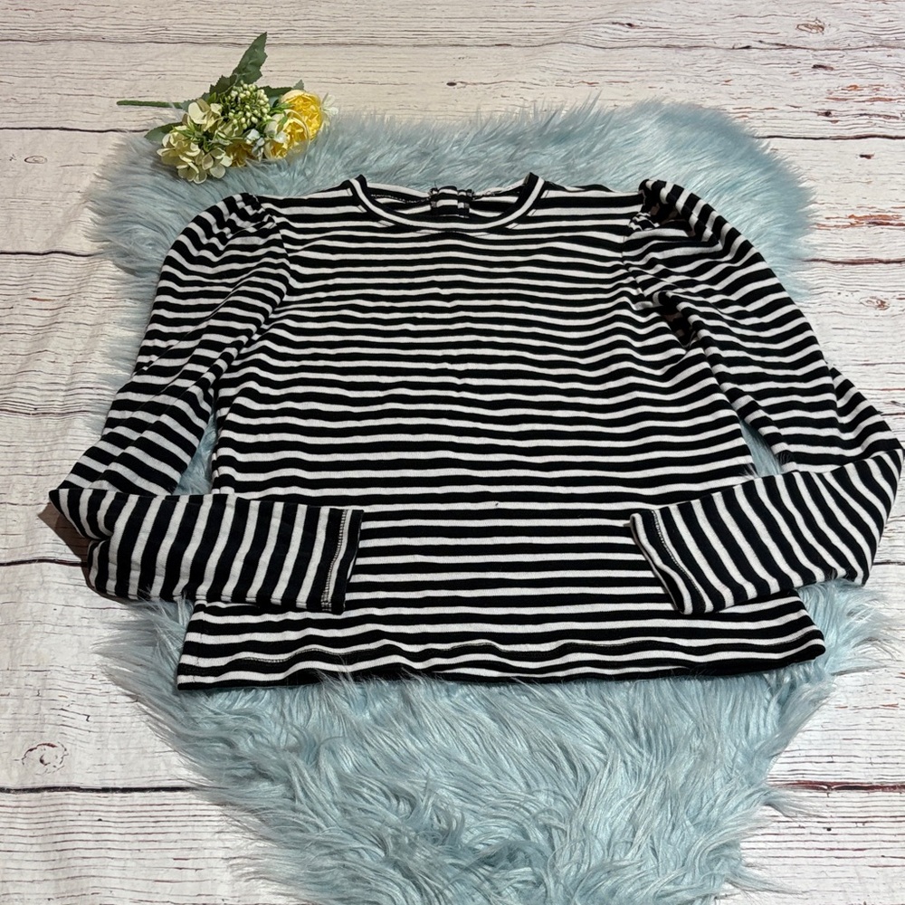 Zara Black and White Striped Long Sleeve Top